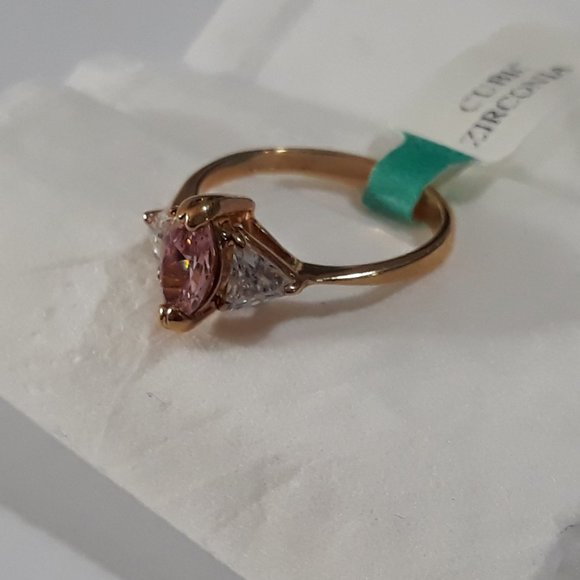 Promise Ring Pink Sapphire Cubic Zirconia October BirthStone 1ct - Picture 7 of 12